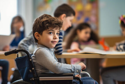 Enfant en fauteuil roulant atteint du syndrome CDKL5