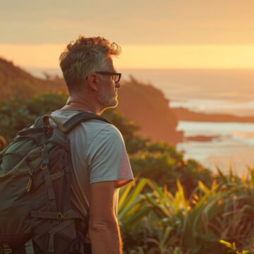 Homme en voyage sur la côte